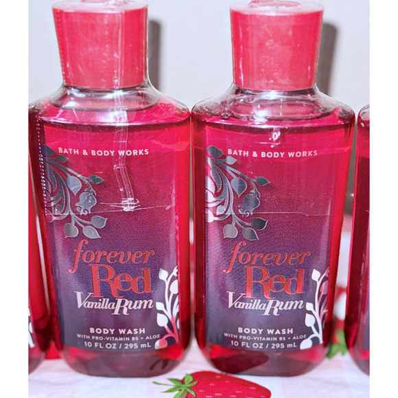Bath & Body Works Forever Red Vanilla Rum 10oz Shower Gel Body Wash Aloe B5 x4 - Picture 3 of 4